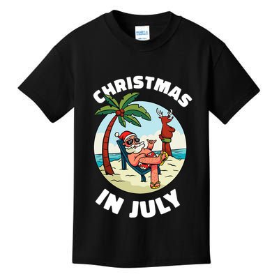Funny Christmas In July Summer Santa On Beach Xmas Kids T-Shirt
