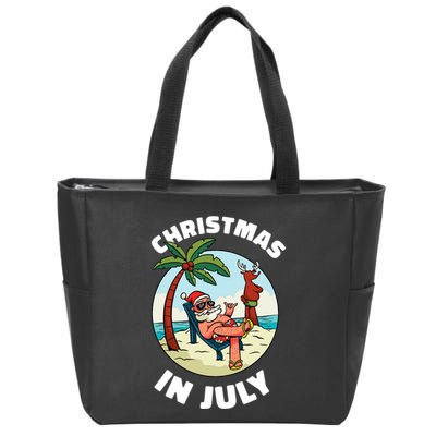 Funny Christmas In July Summer Santa On Beach Xmas Zip Tote Bag