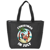 Funny Christmas In July Summer Santa On Beach Xmas Zip Tote Bag