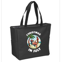 Funny Christmas In July Summer Santa On Beach Xmas Zip Tote Bag