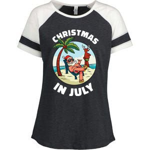 Funny Christmas In July Summer Santa On Beach Xmas Enza Ladies Jersey Colorblock Tee