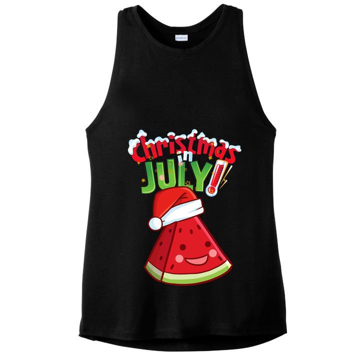 Funny Christmas In July Summer Watermelon Santa Hat Ladies PosiCharge Tri-Blend Wicking Tank