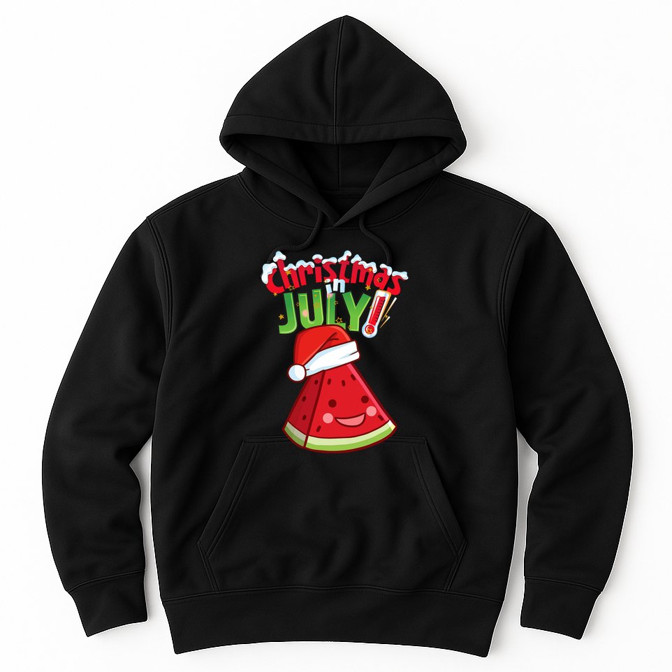 Funny Christmas In July Summer Watermelon Santa Hat Hoodie