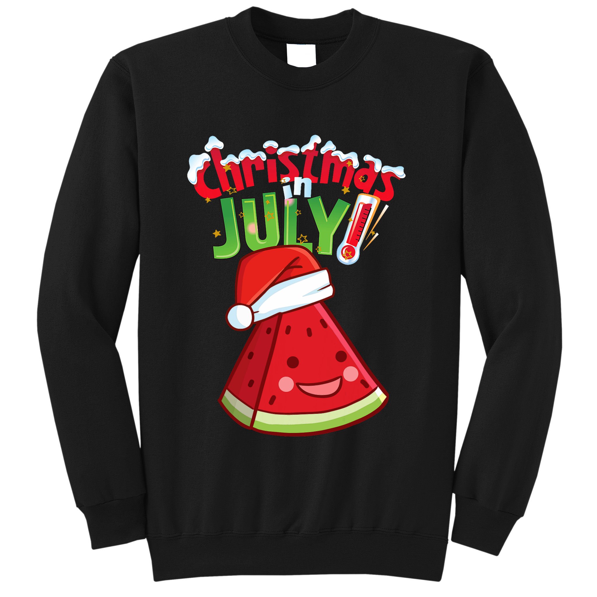 Funny Christmas In July Summer Watermelon Santa Hat Sweatshirt