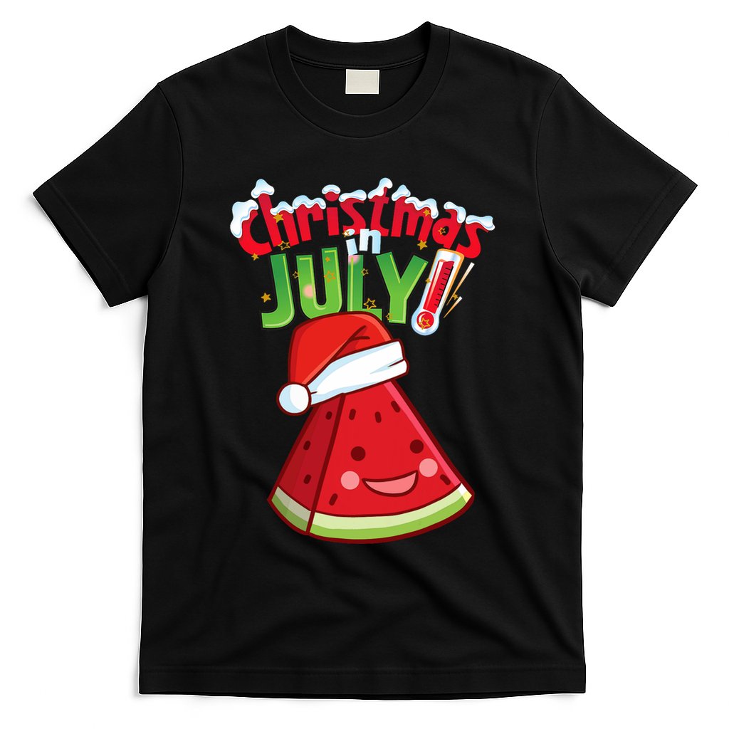 Funny Christmas In July Summer Watermelon Santa Hat T-Shirt