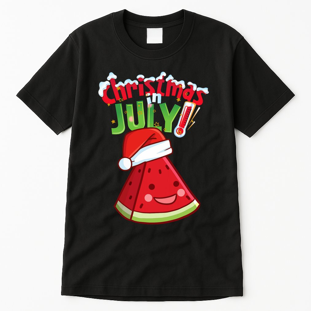 Funny Christmas In July Summer Watermelon Santa Hat Tall T-Shirt
