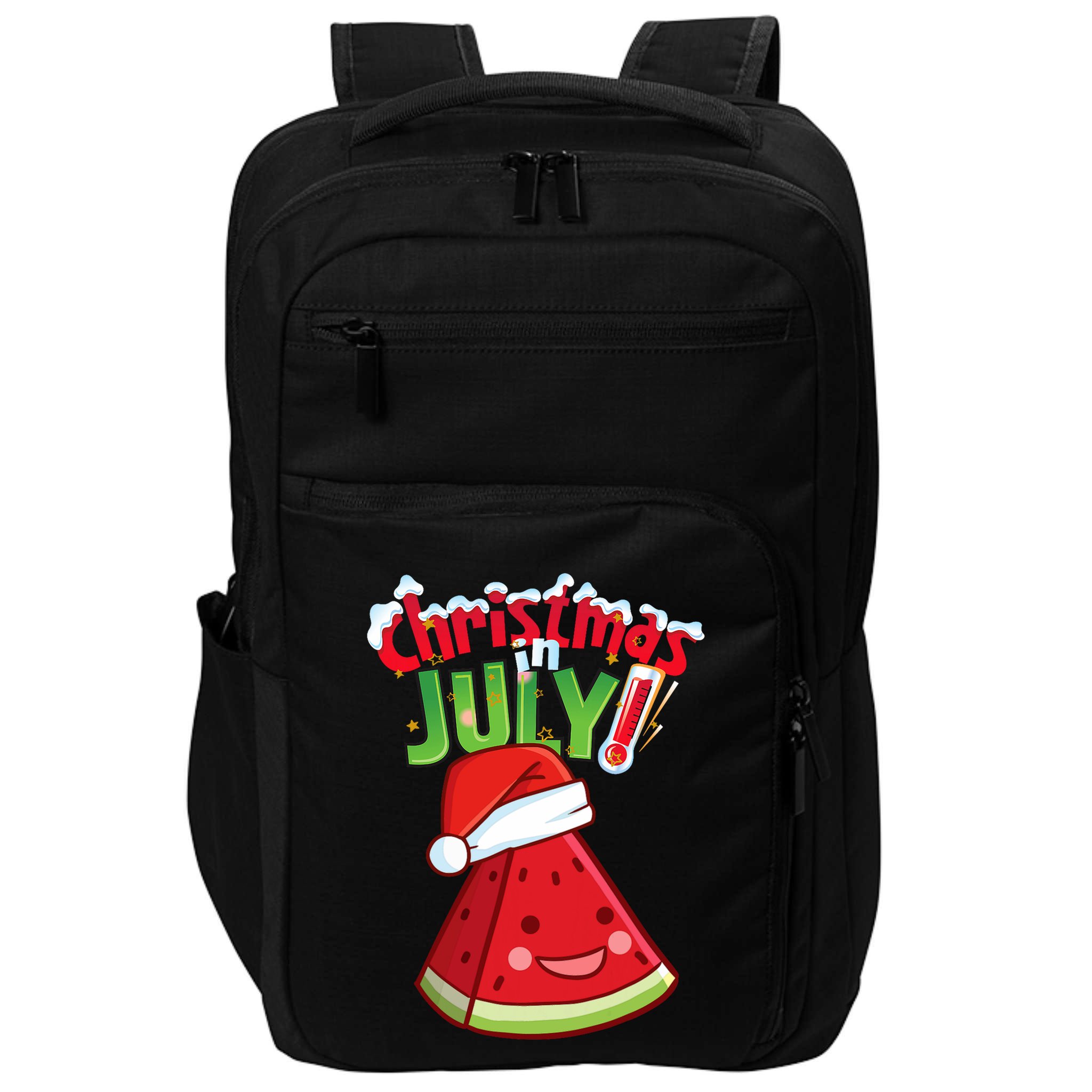 Funny Christmas In July Summer Watermelon Santa Hat Impact Tech Backpack