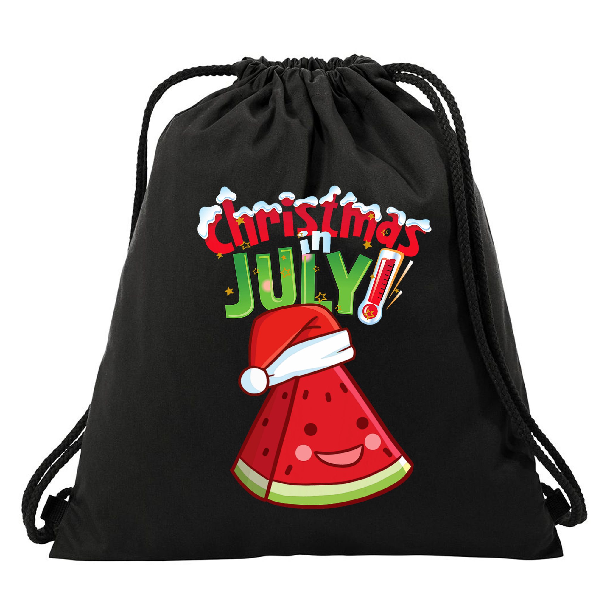 Funny Christmas In July Summer Watermelon Santa Hat Drawstring Bag