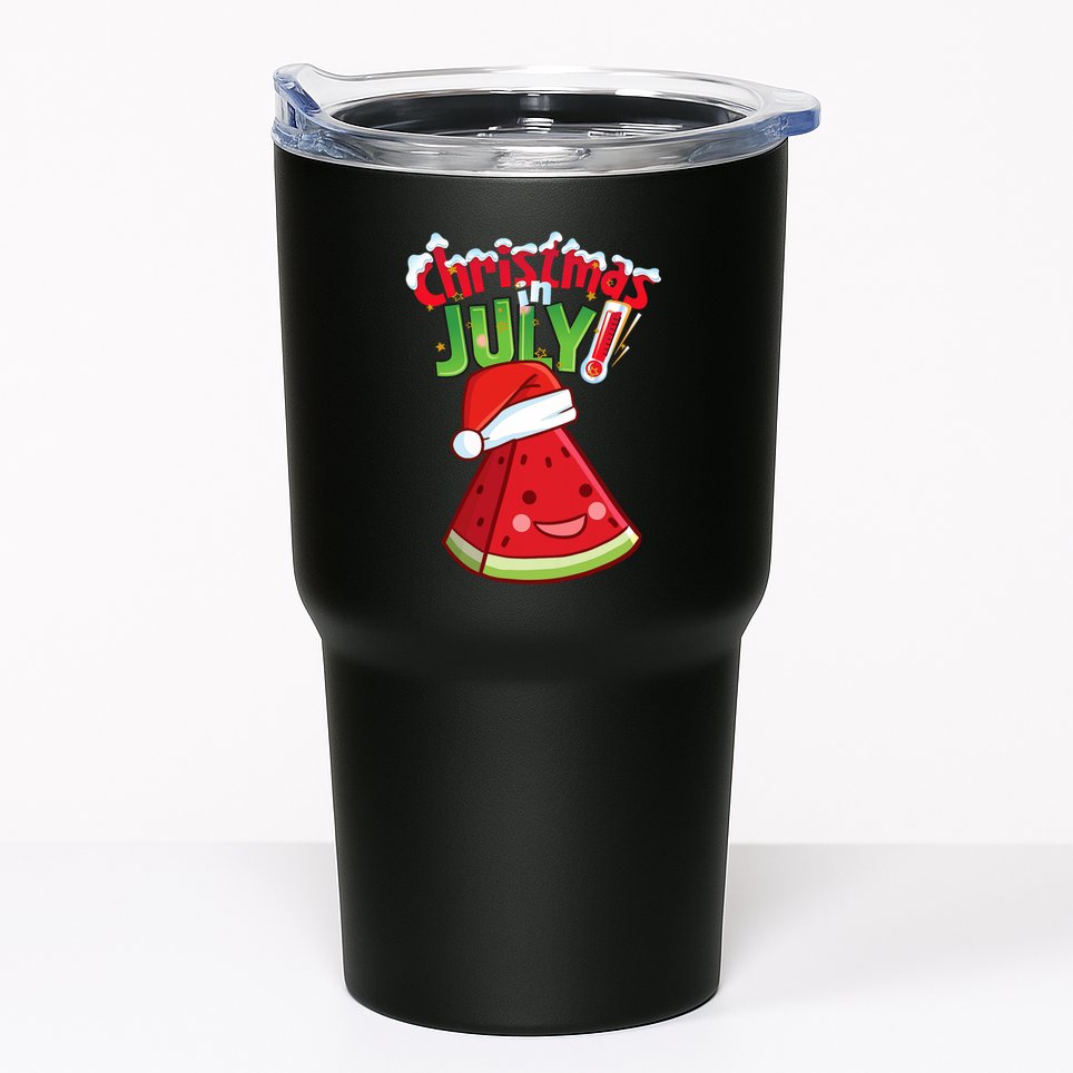 Funny Christmas In July Summer Watermelon Santa Hat Tumbler