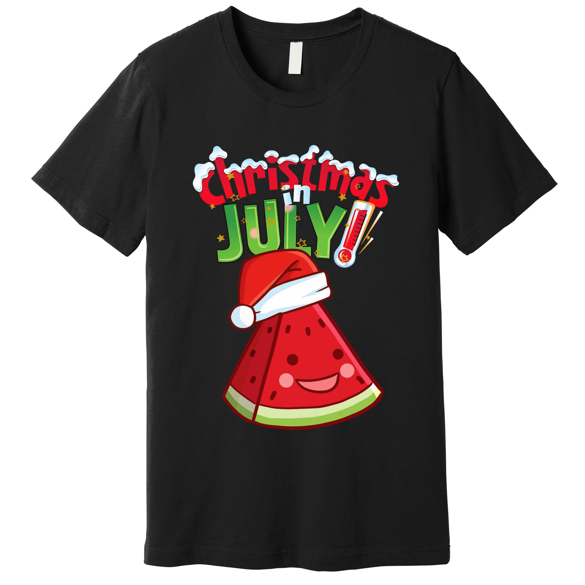 Funny Christmas In July Summer Watermelon Santa Hat Premium T-Shirt