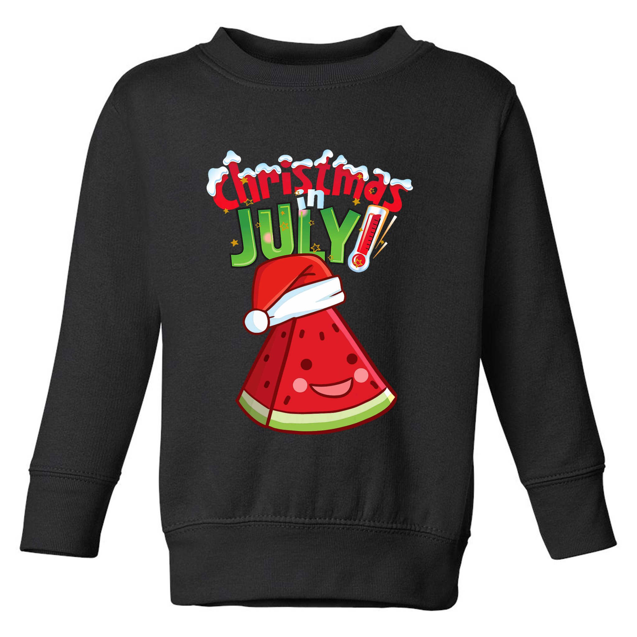 Funny Christmas In July Summer Watermelon Santa Hat Toddler Sweatshirt