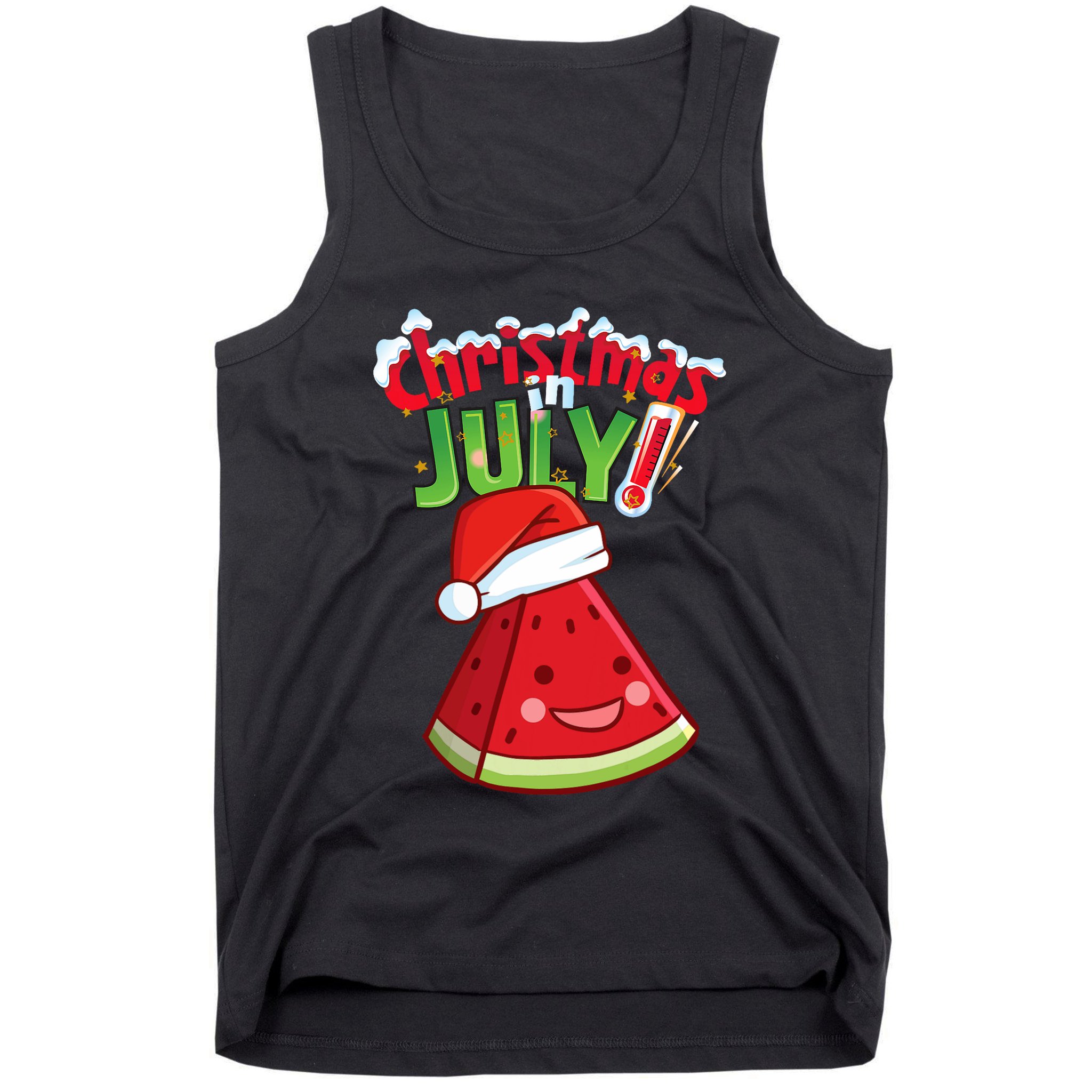Funny Christmas In July Summer Watermelon Santa Hat Tank Top