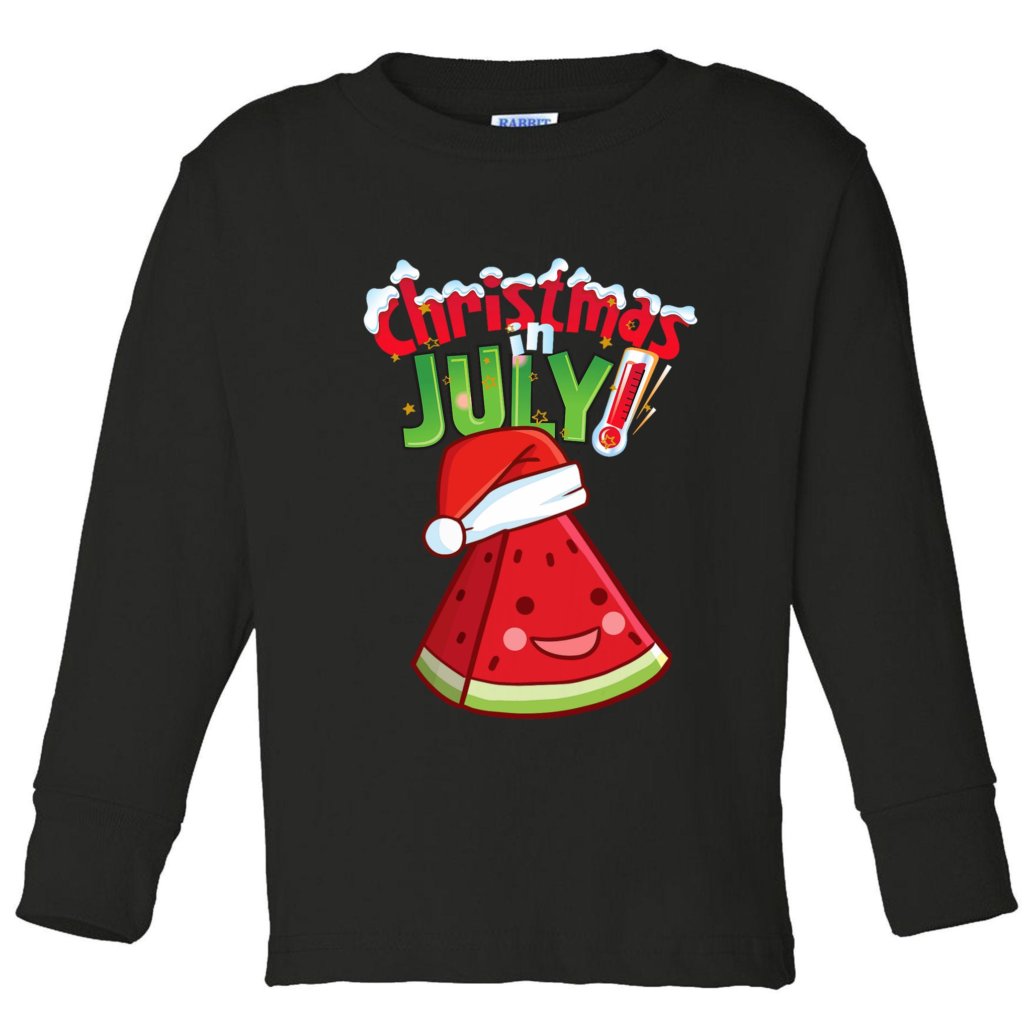 Funny Christmas In July Summer Watermelon Santa Hat Toddler Long Sleeve Shirt
