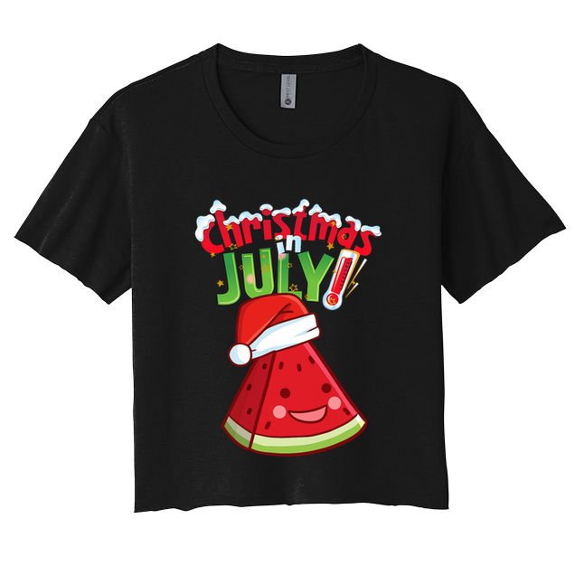 Funny Christmas In July Summer Watermelon Santa Hat Crop Top
