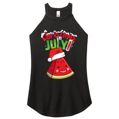 Funny Christmas In July Summer Watermelon Santa Hat Women's Perfect Tri Rocker Tank