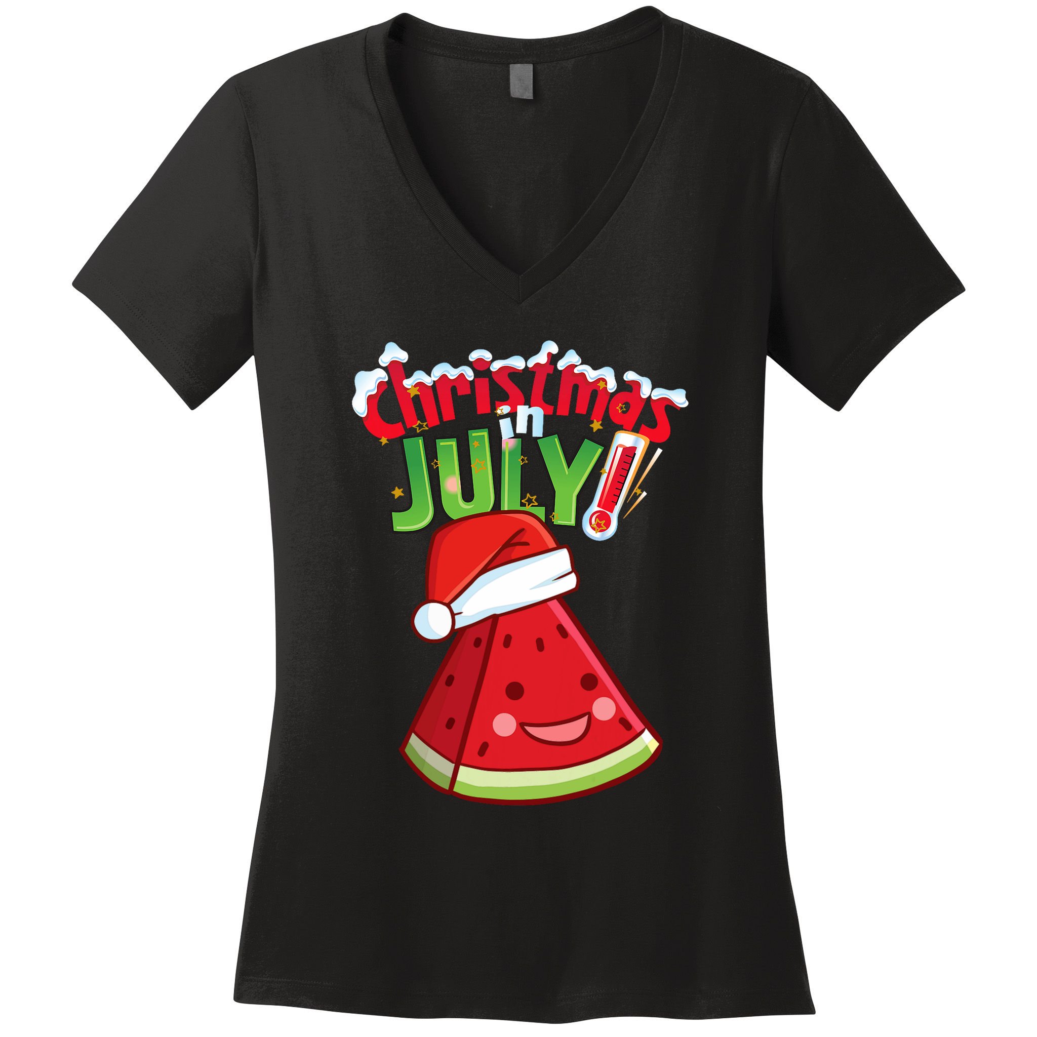 Funny Christmas In July Summer Watermelon Santa Hat Women's V-Neck T-Shirt