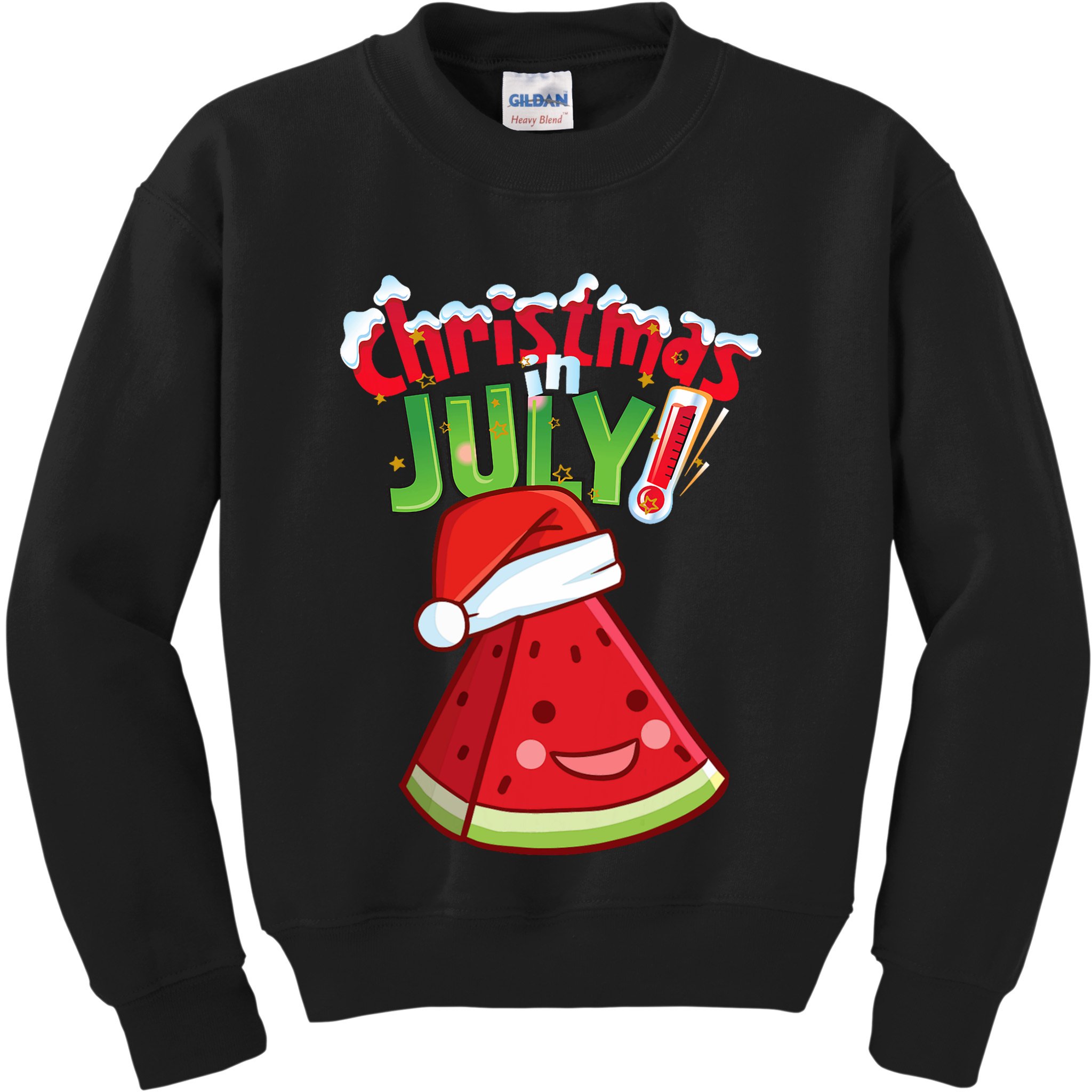 Funny Christmas In July Summer Watermelon Santa Hat Kids Sweatshirt