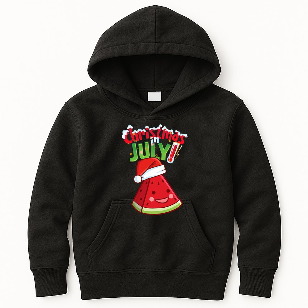 Funny Christmas In July Summer Watermelon Santa Hat Kids Hoodie