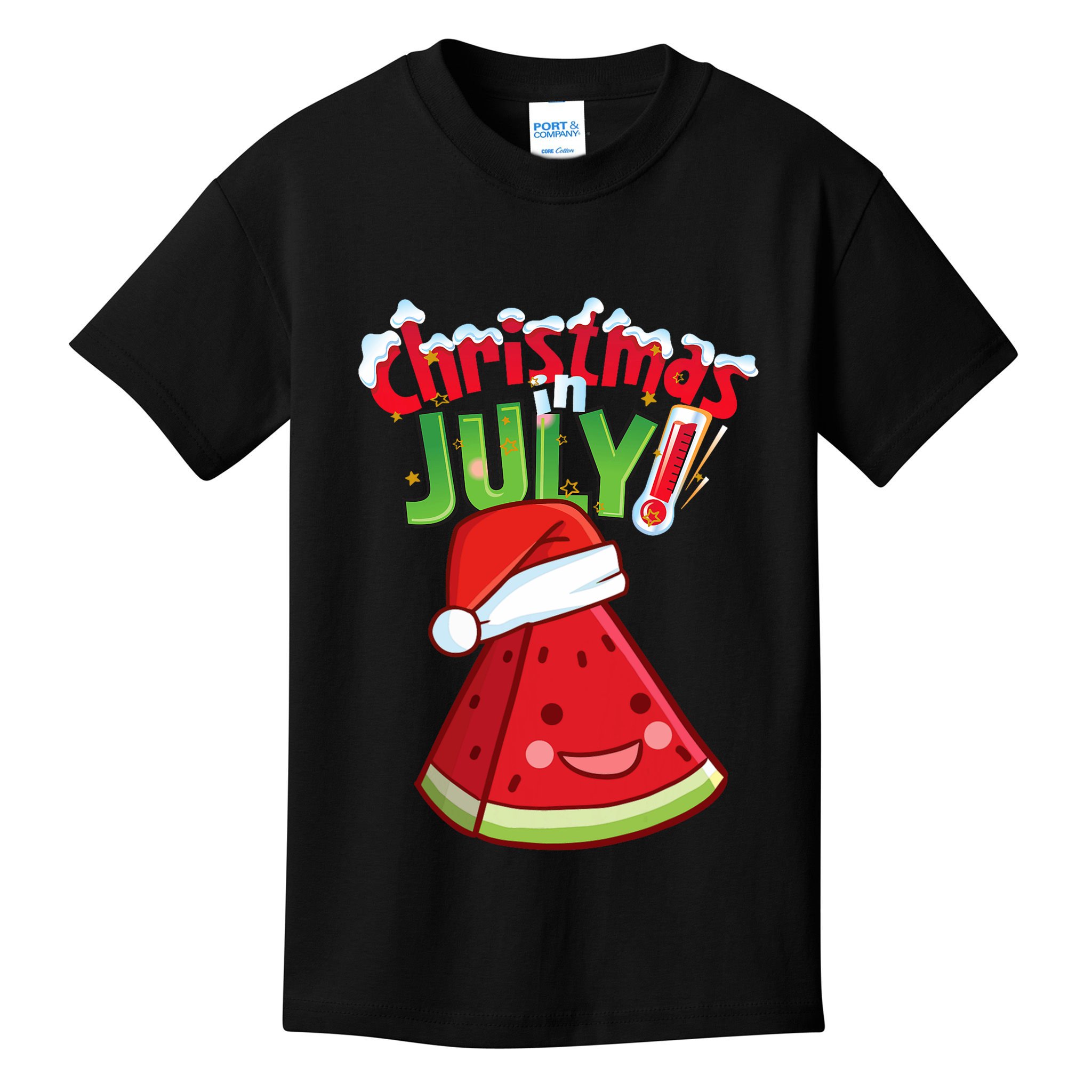 Funny Christmas In July Summer Watermelon Santa Hat Kids T-Shirt