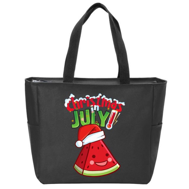 Funny Christmas In July Summer Watermelon Santa Hat Zip Tote Bag