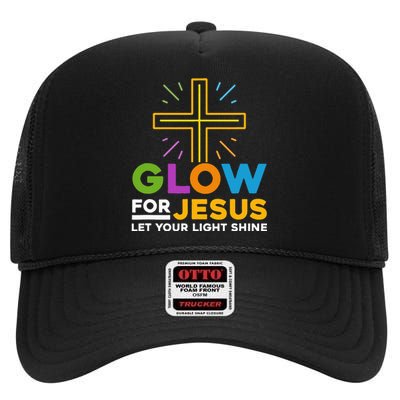 Faith Cross Illuminate Your Path with GlowFor Jesus High Crown Mesh Back Trucker Hat