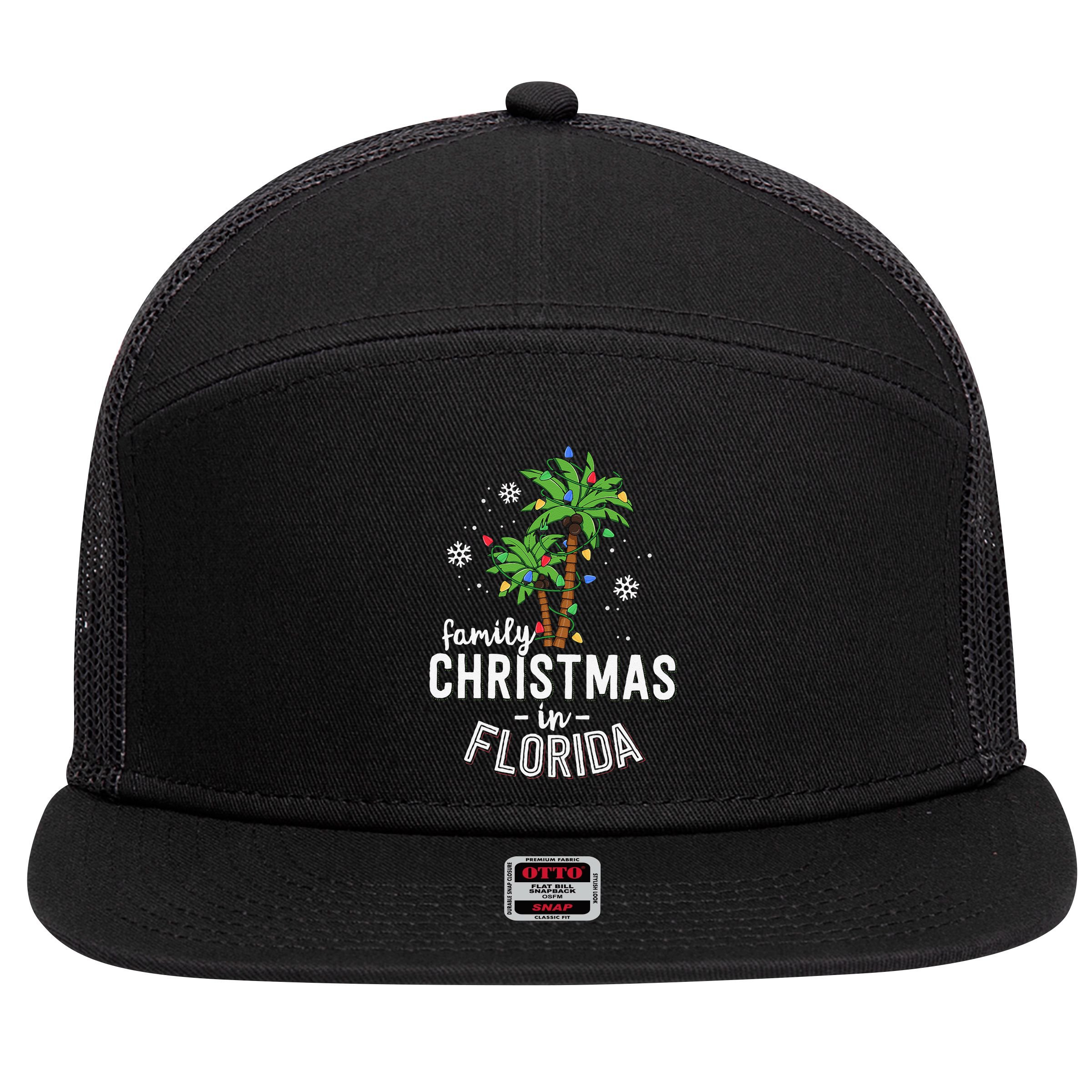 Family Christmas In Florida Palm Trees Xmas Beach Vacation 7 Panel Mesh Trucker Snapback Hat