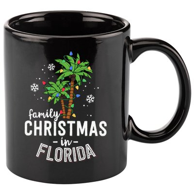 Family Christmas In Florida Palm Trees Xmas Beach Vacation 11oz C Handle Ceramic Mug