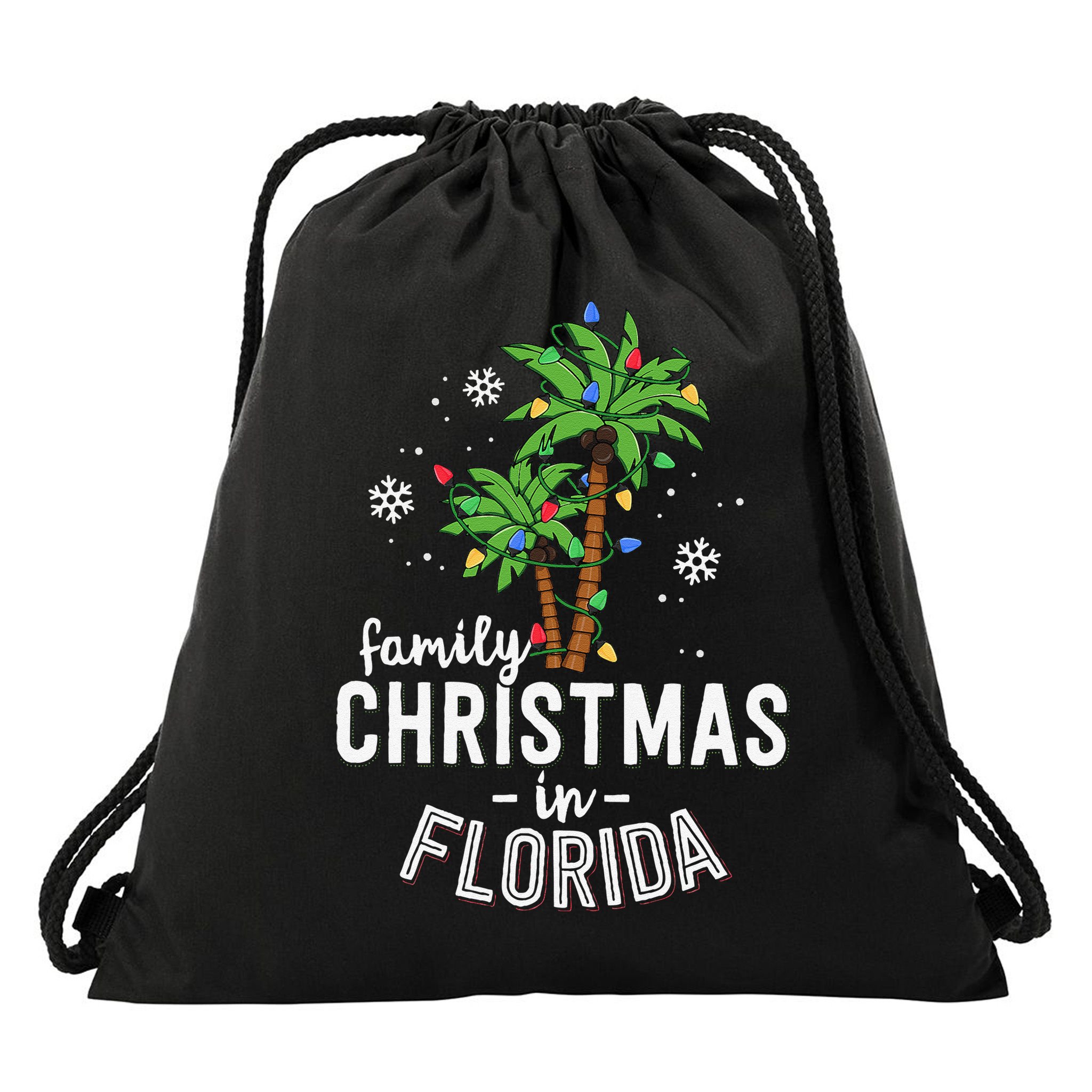 Family Christmas In Florida Palm Trees Xmas Beach Vacation Drawstring Bag