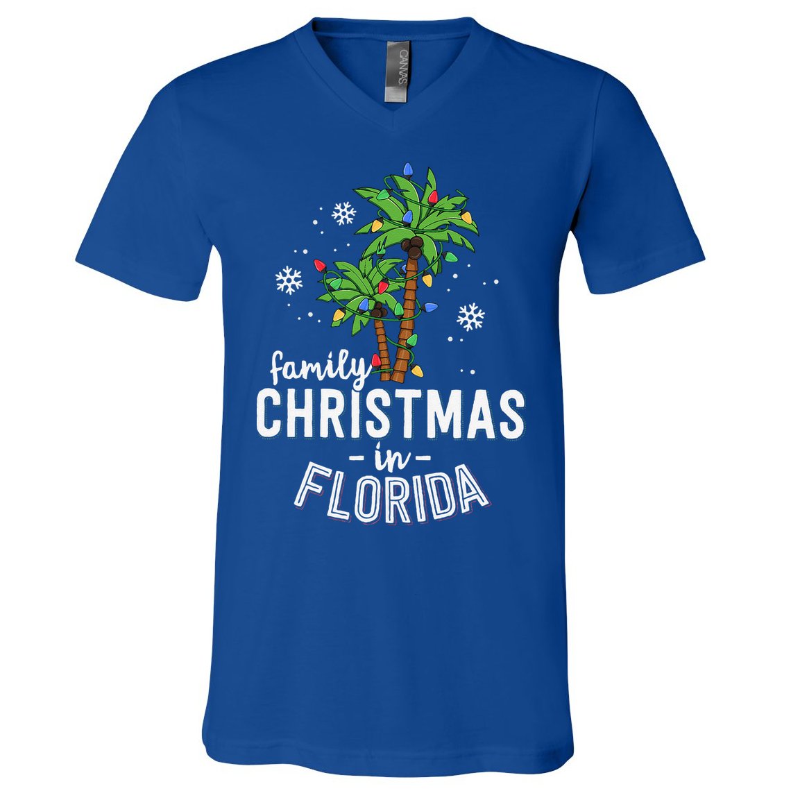 Family Christmas In Florida Palm Trees Xmas Beach Vacation V-Neck T-Shirt