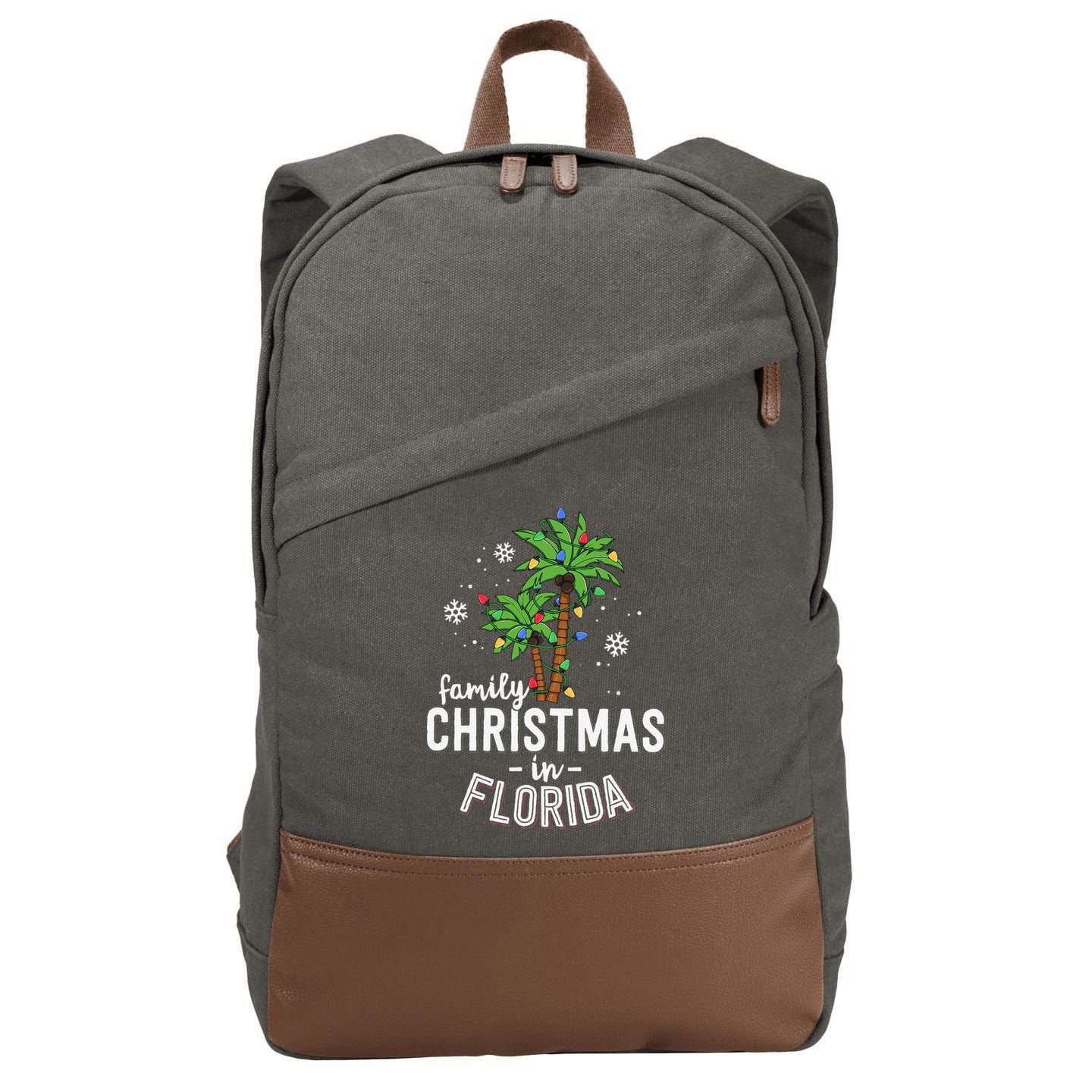 Family Christmas In Florida Palm Trees Xmas Beach Vacation Cotton Canvas Backpack
