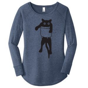 Funny Cat In Pocket Coming Out Sarcastic Cute Women's Perfect Tri Tunic Long Sleeve Shirt