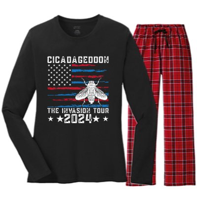 Funny Cicadageddon Invasion 2024 Cicada Event Women's Long Sleeve Flannel Pajama Set 