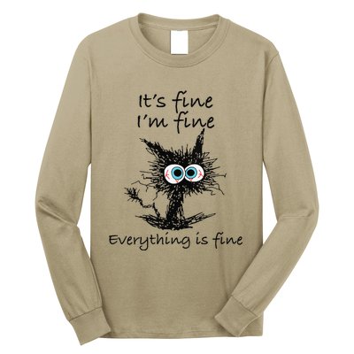 Funny Cat Its Fine Im Fine Everything Is Fine Nurse Teacher Long Sleeve Shirt