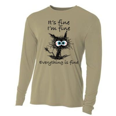 Funny Cat Its Fine Im Fine Everything Is Fine Nurse Teacher Cooling Performance Long Sleeve Crew