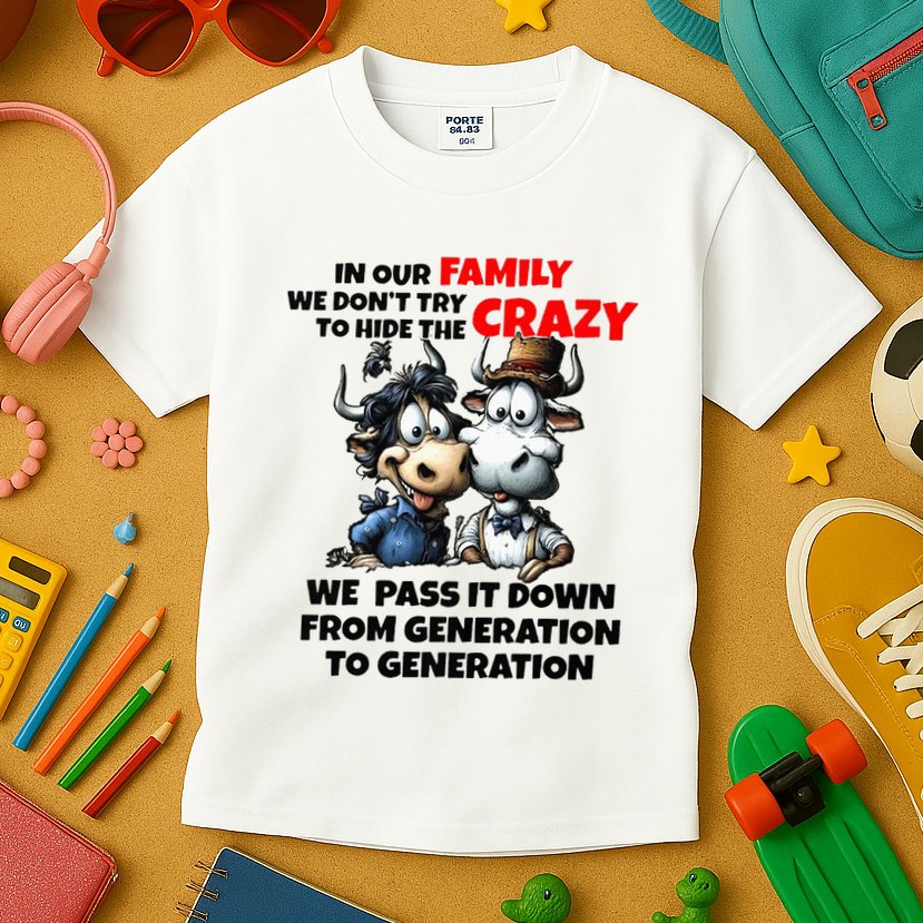 Funny Cow In Our Family We DonT Try To Hide The Crazy Kids T-Shirt