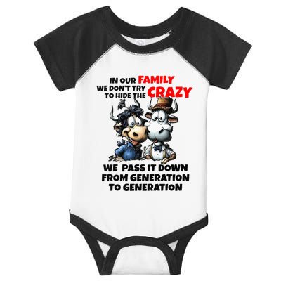 Funny Cow In Our Family We DonT Try To Hide The Crazy Infant Baby Jersey Bodysuit