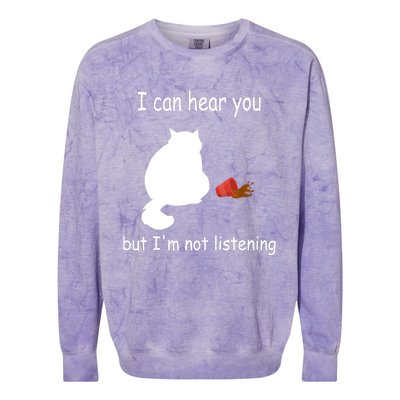 Funny Cat I Can Hear You But I'm Listening, Cat And Coffee Colorblast Crewneck Sweatshirt