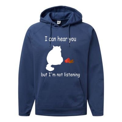 Funny Cat I Can Hear You But I'm Listening, Cat And Coffee Performance Fleece Hoodie