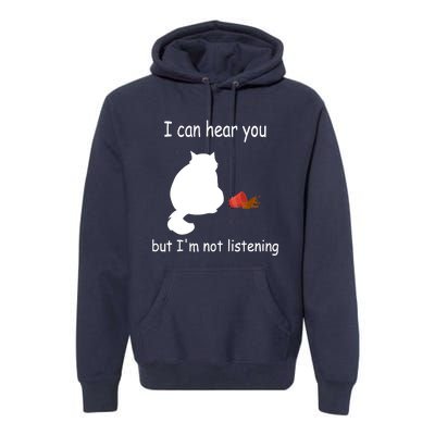 Funny Cat I Can Hear You But I'm Listening, Cat And Coffee Premium Hoodie