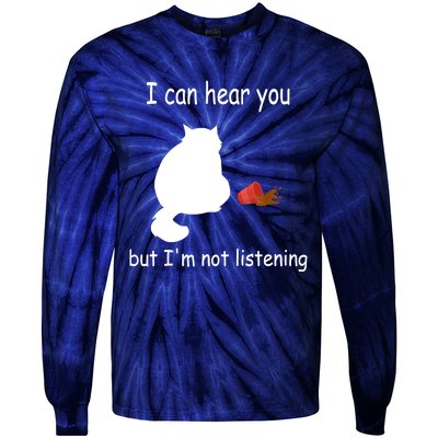 Funny Cat I Can Hear You But I'm Listening, Cat And Coffee Tie-Dye Long Sleeve Shirt