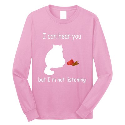 Funny Cat I Can Hear You But I'm Listening, Cat And Coffee Long Sleeve Shirt