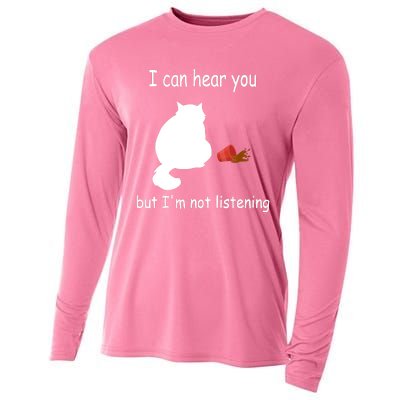 Funny Cat I Can Hear You But I'm Listening, Cat And Coffee Cooling Performance Long Sleeve Crew