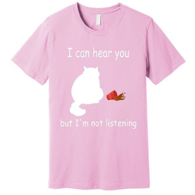 Funny Cat I Can Hear You But I'm Listening, Cat And Coffee Premium T-Shirt