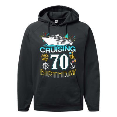 funny Cruising Into My 70 Year Old Birthday Crew Performance Fleece Hoodie