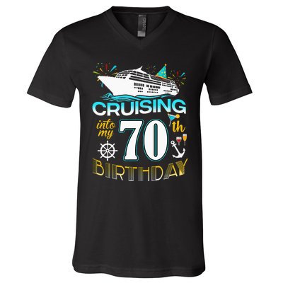 funny Cruising Into My 70 Year Old Birthday Crew V-Neck T-Shirt