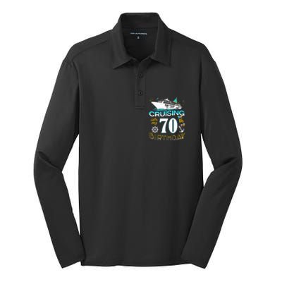 funny Cruising Into My 70 Year Old Birthday Crew Silk Touch Performance Long Sleeve Polo