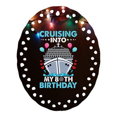 funny Cruising Into My 80th Birthday 80 Year Old Cruise Ceramic Oval Ornament