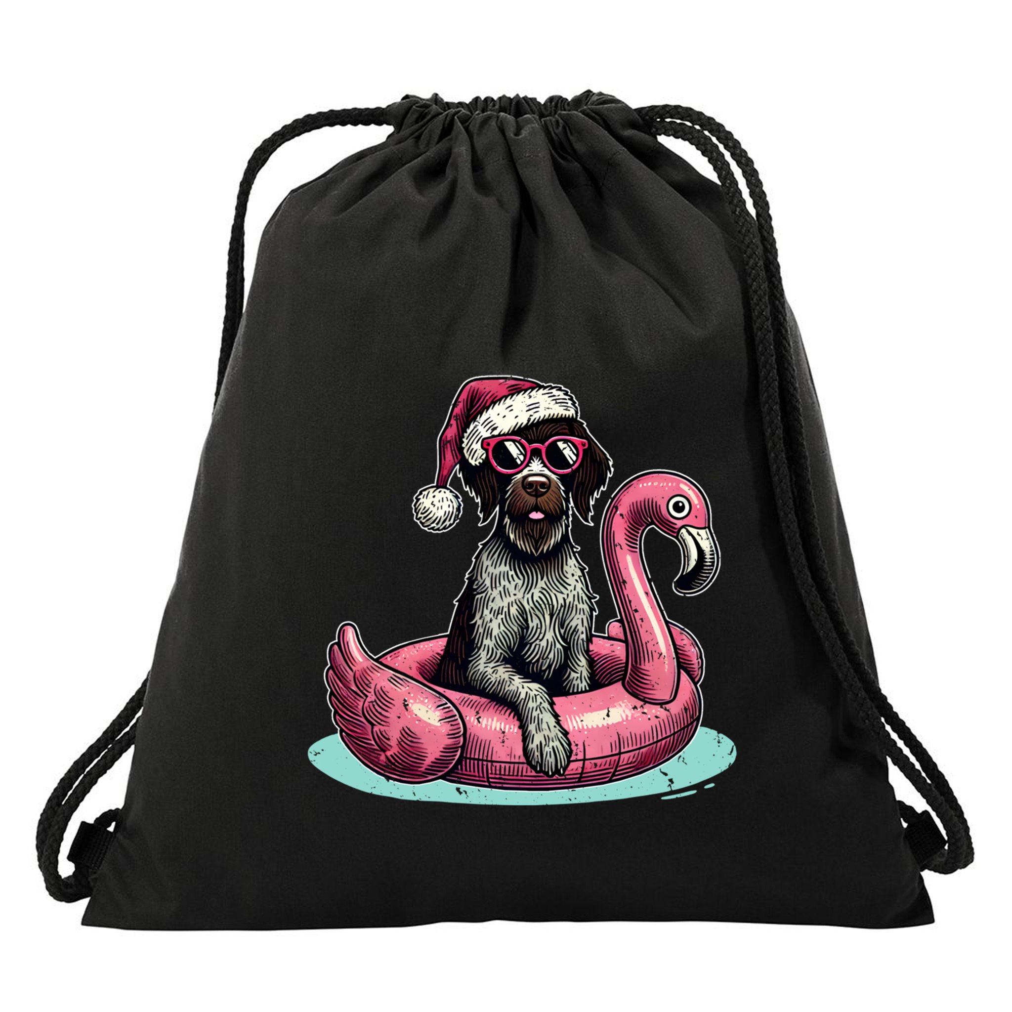 Funny Christmas In July Gwp Dog Mom Santa Flamingo Floatie Cool Gift Drawstring Bag