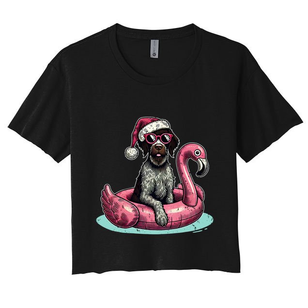 Funny Christmas In July Gwp Dog Mom Santa Flamingo Floatie Cool Gift Crop Top