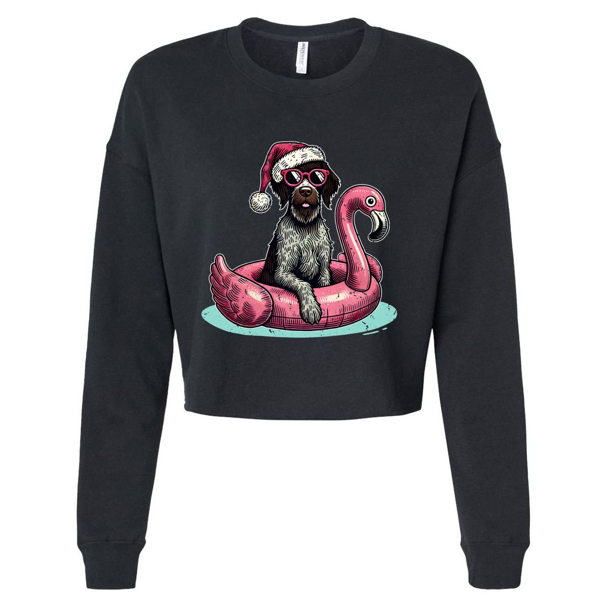 Funny Christmas In July Gwp Dog Mom Santa Flamingo Floatie Cool Gift Cropped Pullover Crew